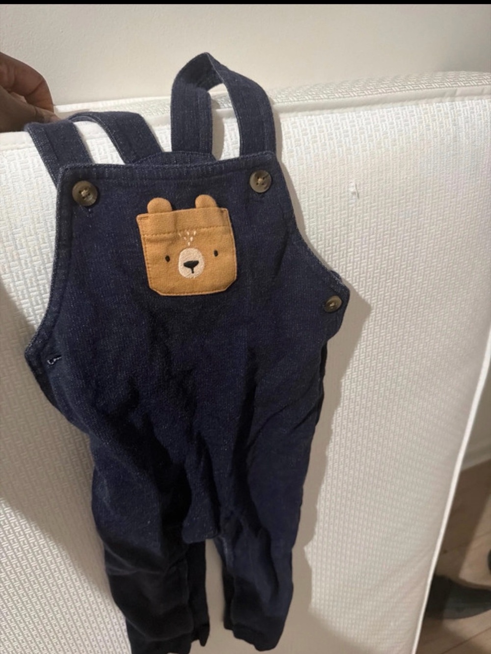 Carter's Navy Overalls with Tan Bear Pocket